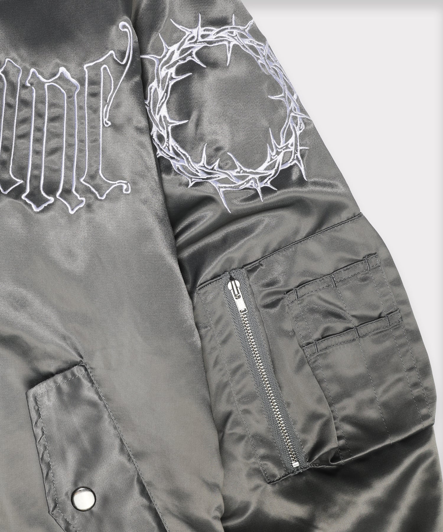 G59 SKULL TATTOO BOMBER JACKET (CHARCOAL) - Image 5